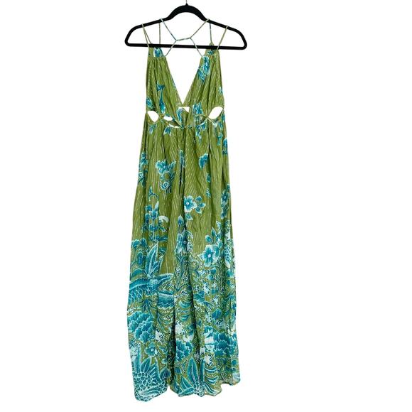 Anthropologie Cut Out Green Floral Maxi Dress Cover up Beachy Resort Wear Boho S - Picture 3 of 8